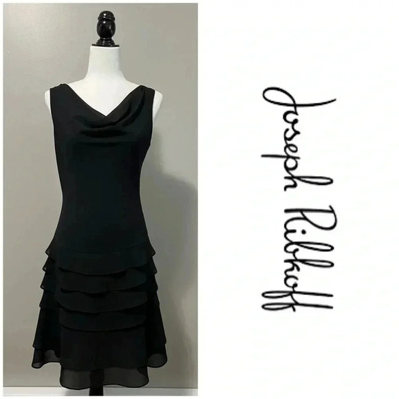 Joseph Ribkoff Midi  Pull On Dress Sleeveless Draped V Neck Tiered Ruffl… - Picture 1 of 14